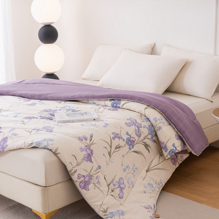 91家纺网 家纺一手货源 找家纺 爱宝被业 2024新款提花云纱棉印花被 花团锦簇