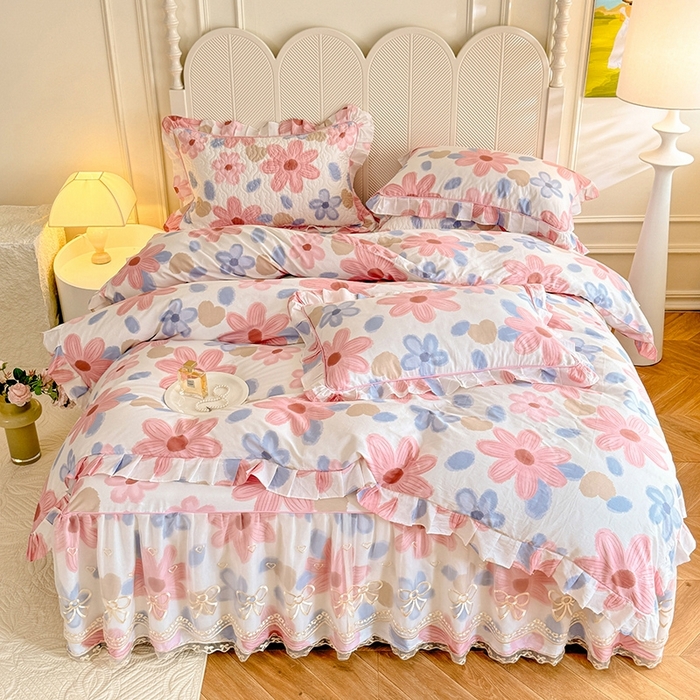 91家纺网 家纺一手货源 找家纺 美达家纺 2025新款亲肤舒适全棉公主风单床裙四件套 梦境之旅-粉