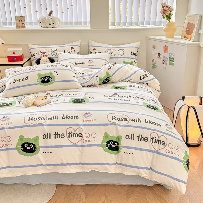 91家纺网 家纺一手货源 找家纺 柠馨 2024新款全棉印花四件套 喵星人