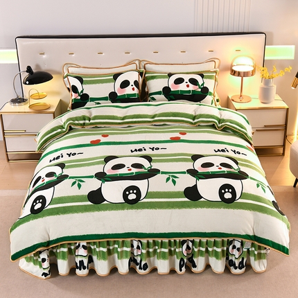 爱洛家纺 2024新款高克重牛奶绒印花四件套 小熊猫
