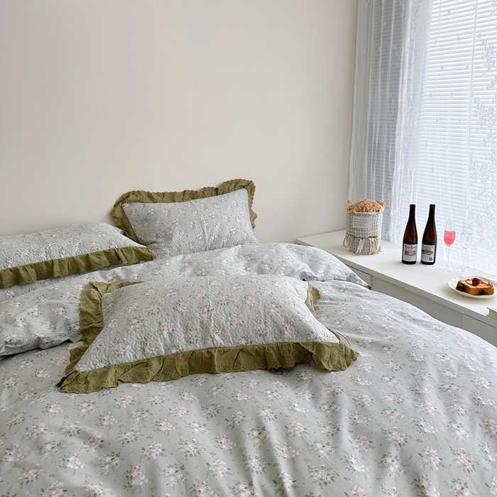 91家纺网 家纺一手货源 找家纺 佰织鑫家居 2024新款全棉法式床盖款四件套 莫奈绿