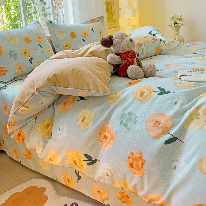 91家纺网 家纺一手货源 找家纺 2024新款全棉印花磨毛系列四件套 朵朵香