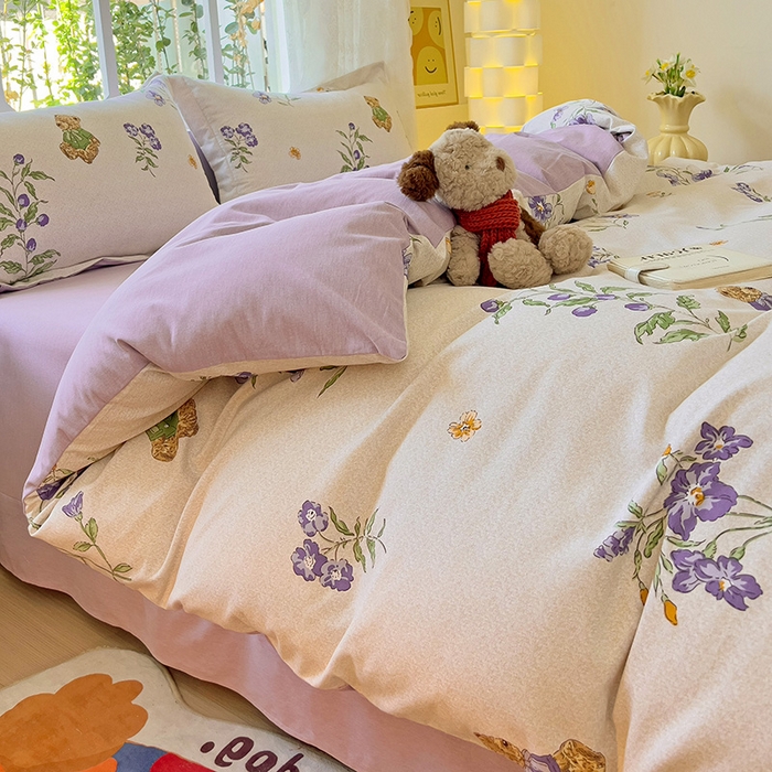 91家纺网 家纺一手货源 找家纺 2024新款全棉印花磨毛系列四件套 萌熊花园