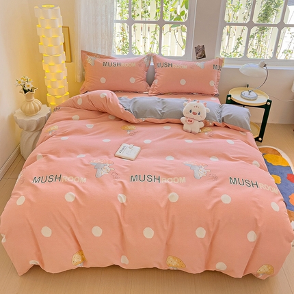 2024新款全棉印花磨毛系列四件套 雨季蘑菇