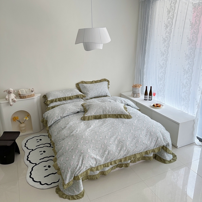 91家纺网 家纺一手货源 找家纺 佰织鑫家居 2024新款全棉法式床盖款四件套 莫奈绿