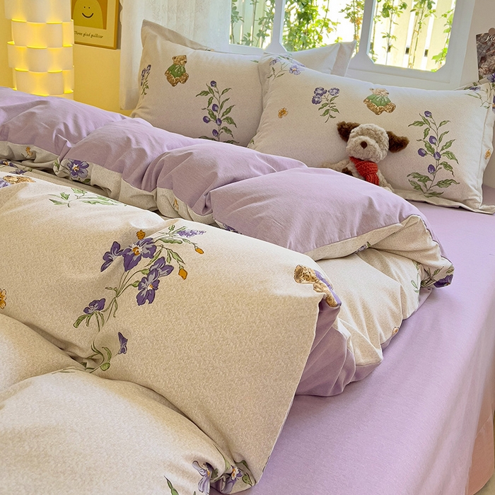 91家纺网 家纺一手货源 找家纺 2024新款全棉印花磨毛系列四件套 萌熊花园