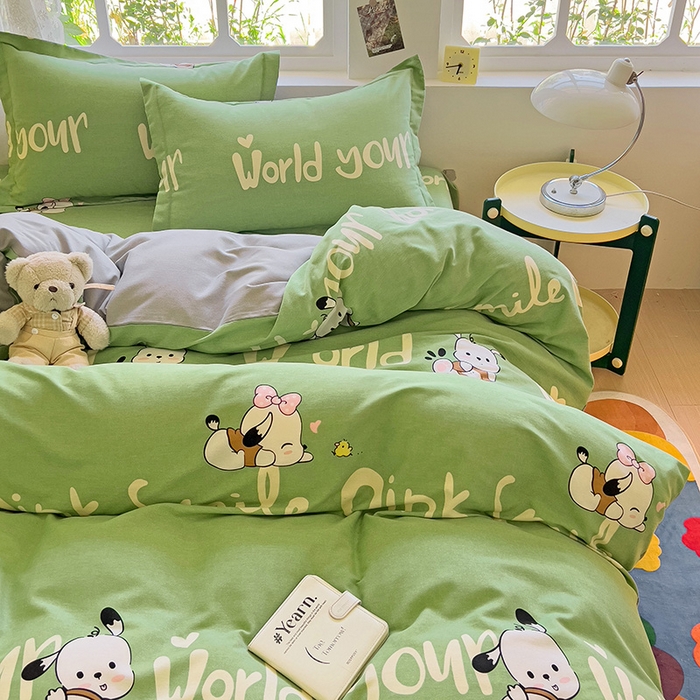 91家纺网 家纺一手货源 找家纺 2024新款全棉印花磨毛系列四件套 萌宠宝贝