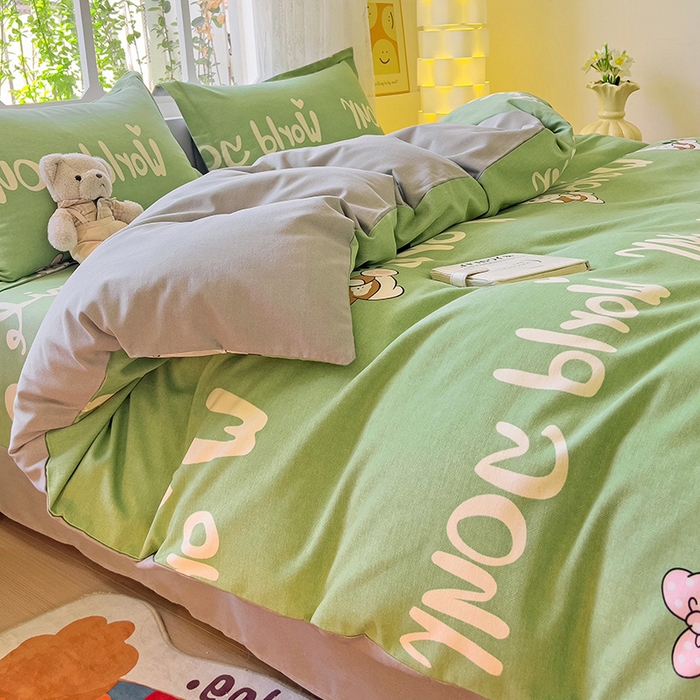 91家纺网 家纺一手货源 找家纺 2024新款全棉印花磨毛系列四件套 萌宠宝贝