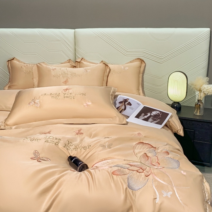 91家纺网 家纺一手货源 找家纺 梧桐家居 2024新款冰丝四件套-蝴蝶 蝴蝶-浅咖