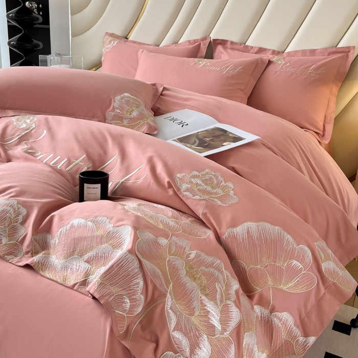 91家纺网 家纺一手货源 找家纺 梧桐家居 2024新款13376全棉四件套-银杏 银杏-豆沙