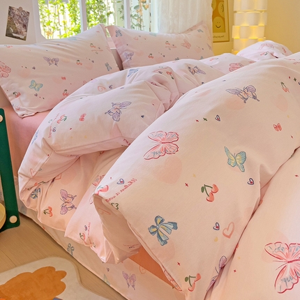 91家纺网 家纺一手货源 找家纺 2024新款全棉印花磨毛系列四件套 名媛