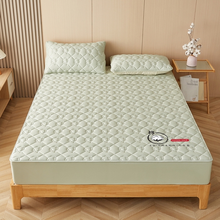 91家纺网 家纺一手货源 找家纺 卡派 2024新款水洗棉棉花床笠 棉花-果绿