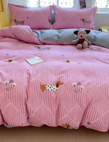 91家纺网 家纺一手货源 找家纺 2024新款全棉印花磨毛系列四件套 幸运狗