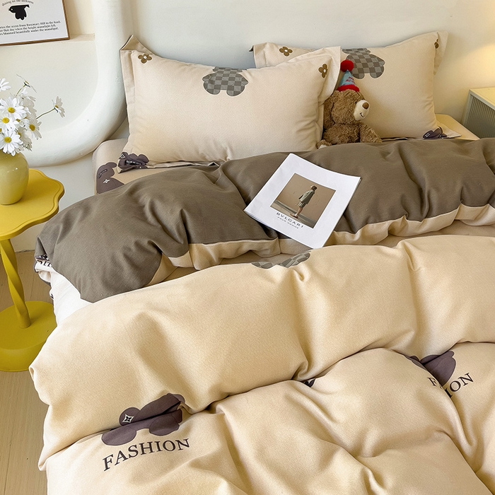 91家纺网 家纺一手货源 找家纺 2024新款全棉印花磨毛系列四件套 欧尼熊