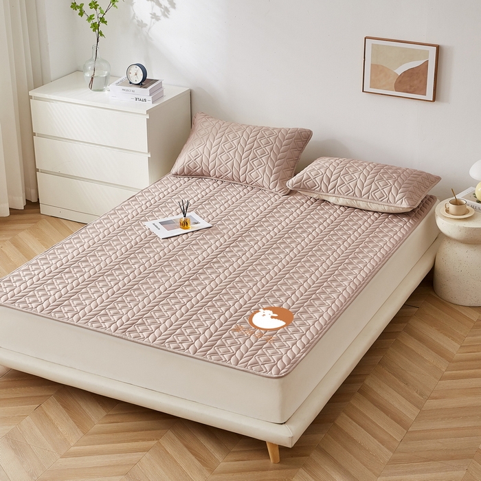 91家纺网 家纺一手货源 找家纺 2024新款水洗棉羊毛床褥大床款-富贵竹系列 富贵竹-卡其