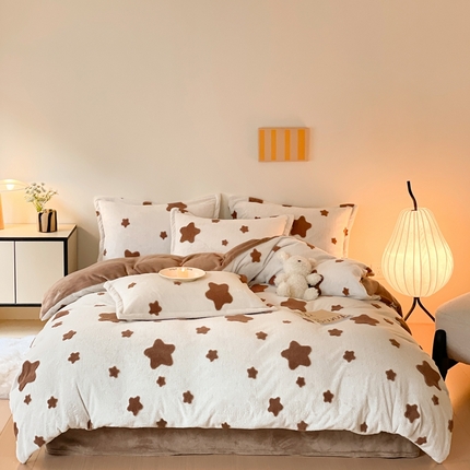 91家纺网 家纺一手货源 找家纺 川悦生活 2024新款高克重提花牛奶绒四件套 星星愿望