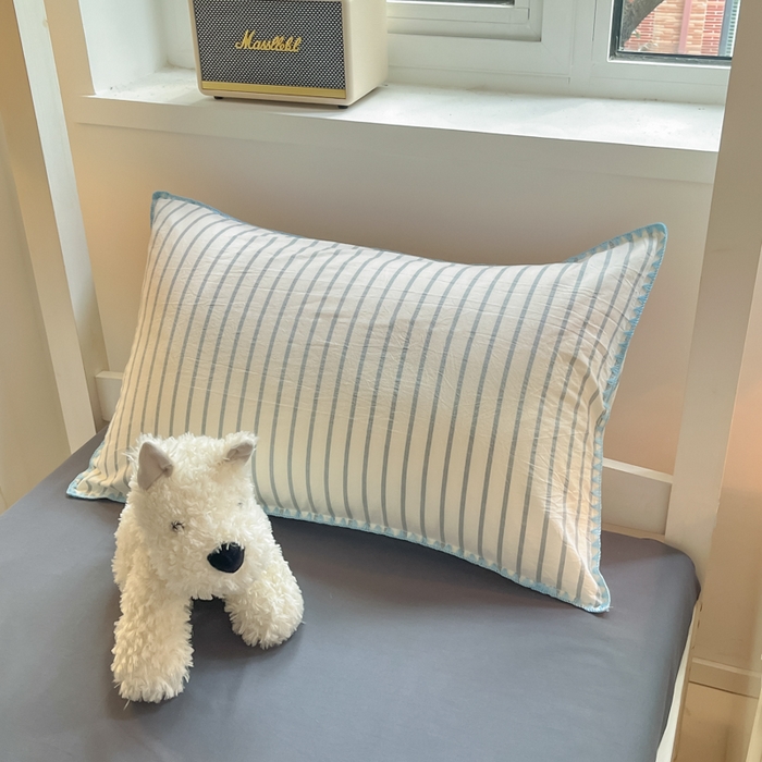 91家纺网 家纺一手货源 找家纺 吉象家纺 2025新款全棉水洗棉三角针学生三件套四件套 时光-浅蓝