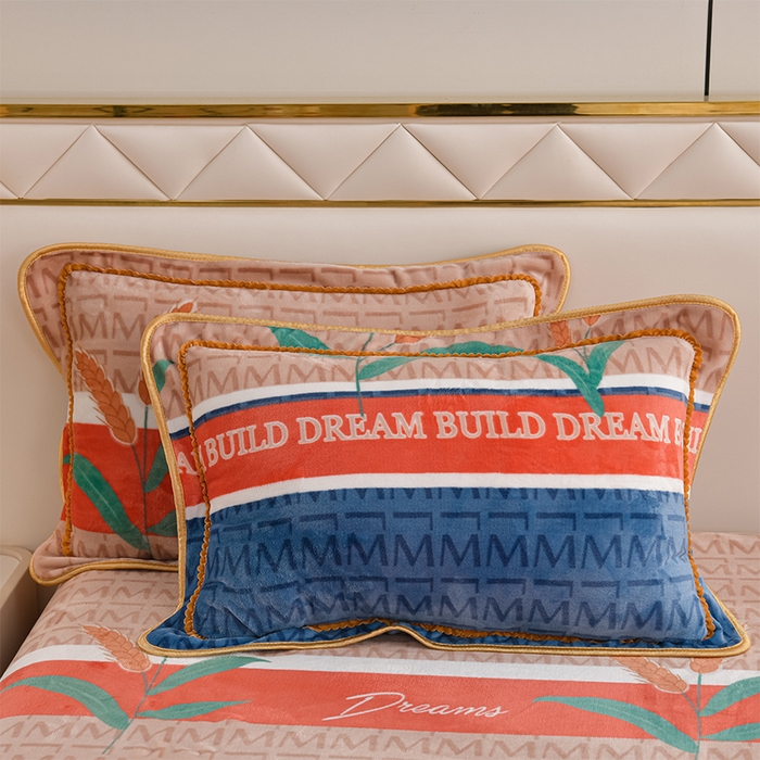 91家纺网 家纺一手货源 找家纺 爱洛家纺 2024新款高克重牛奶绒印花四件套 麦穗