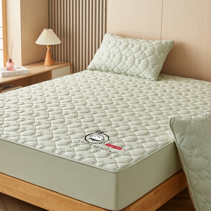 91家纺网 家纺一手货源 找家纺 卡派 2024新款水洗棉棉花床笠 棉花-果绿