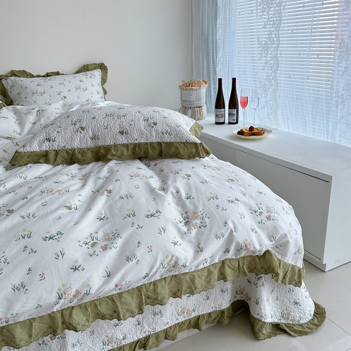 91家纺网 家纺一手货源 找家纺 佰织鑫家居 2024新款全棉法式床盖款四件套 野餐兔