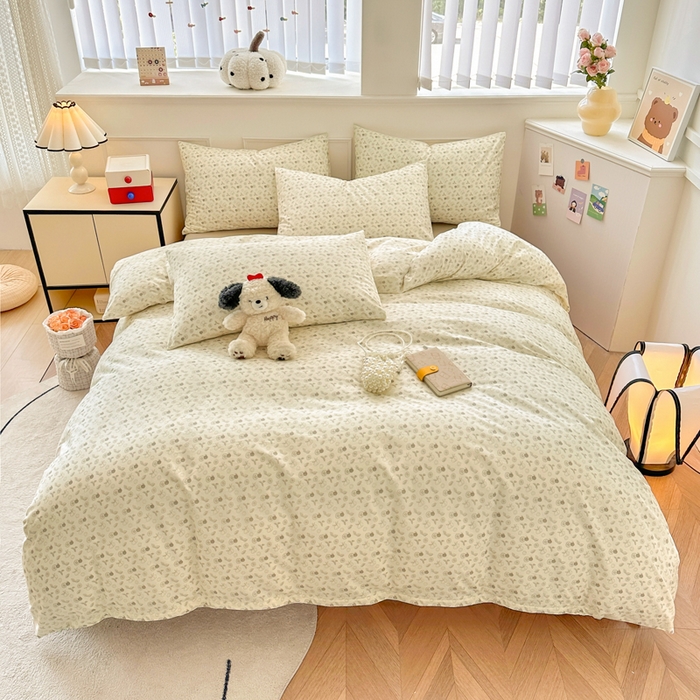 91家纺网 家纺一手货源 找家纺 柠馨 2024新款全棉印花四件套 花夕