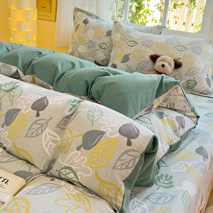 91家纺网 家纺一手货源 找家纺 2024新款全棉印花磨毛系列四件套 叶雨