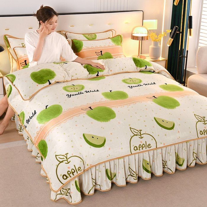 91家纺网 家纺一手货源 找家纺 爱洛家纺 2024新款高克重牛奶绒印花四件套 青果