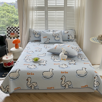 茉夕家纺 2024新款双面全棉夹棉床盖系列 幸福鸭