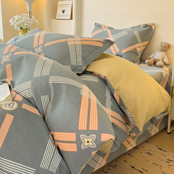 91家纺网 家纺一手货源 找家纺 2024新款全棉印花磨毛系列四件套 浓情摩卡