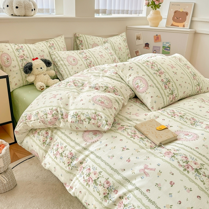 91家纺网 家纺一手货源 找家纺 柠馨 2024新款全棉印花四件套 兔吻