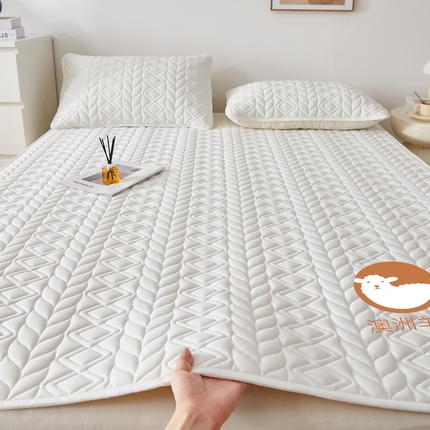 91家纺网 家纺一手货源 找家纺 （总）花言狐语 2025新款水洗棉羊毛床褥大床款 -富贵竹系列