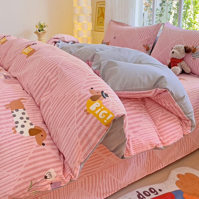 91家纺网 家纺一手货源 找家纺 2024新款全棉印花磨毛系列四件套 幸运狗