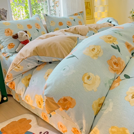 91家纺网 家纺一手货源 找家纺 2024新款全棉印花磨毛系列四件套 朵朵香