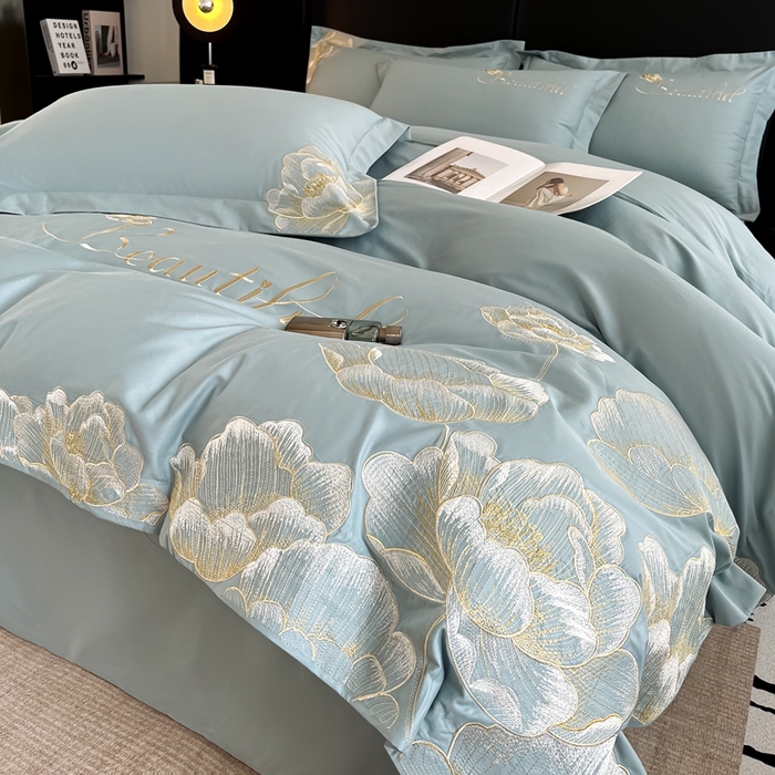 91家纺网 家纺一手货源 找家纺 梧桐家居 2024新款13376全棉四件套-银杏 银杏-飘蓝