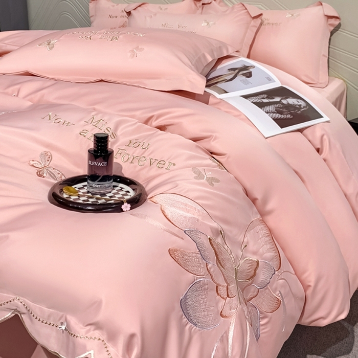 91家纺网 家纺一手货源 找家纺 梧桐家居 2024新款冰丝四件套-蝴蝶 蝴蝶-豆沙