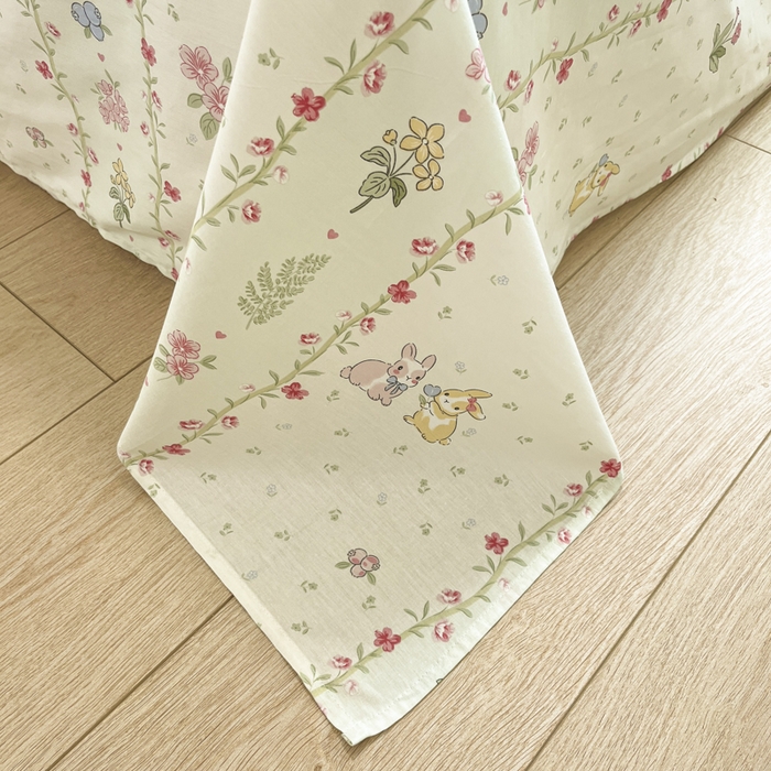 91家纺网 家纺一手货源 找家纺 菲梵家纺 2025新款喷气小清新全棉印花四件套（预留缩水） 田园兔