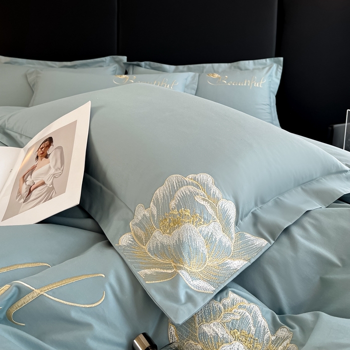 91家纺网 家纺一手货源 找家纺 梧桐家居 2024新款13376全棉四件套-银杏 银杏-飘蓝