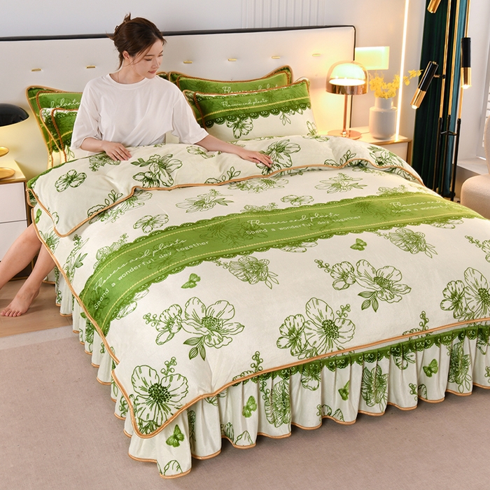 91家纺网 家纺一手货源 找家纺 爱洛家纺 2024新款高克重牛奶绒印花四件套 花满庭