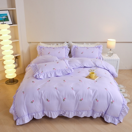 梧桐家居 2024新款水洗棉四件套-玫瑰 玫瑰-浅紫