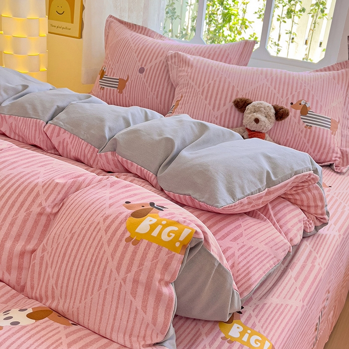 91家纺网 家纺一手货源 找家纺 2024新款全棉印花磨毛系列四件套 幸运狗