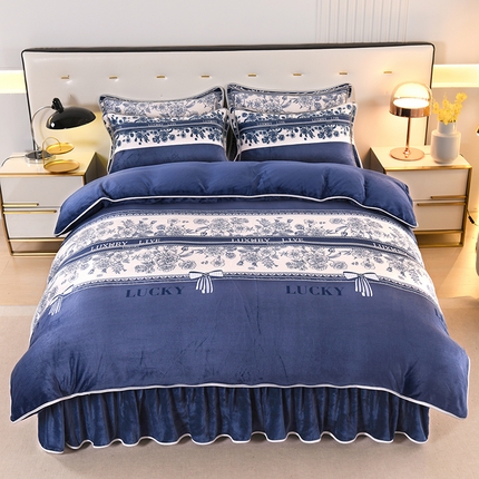 爱洛家纺 2024新款高克重牛奶绒印花四件套 北岛诗情