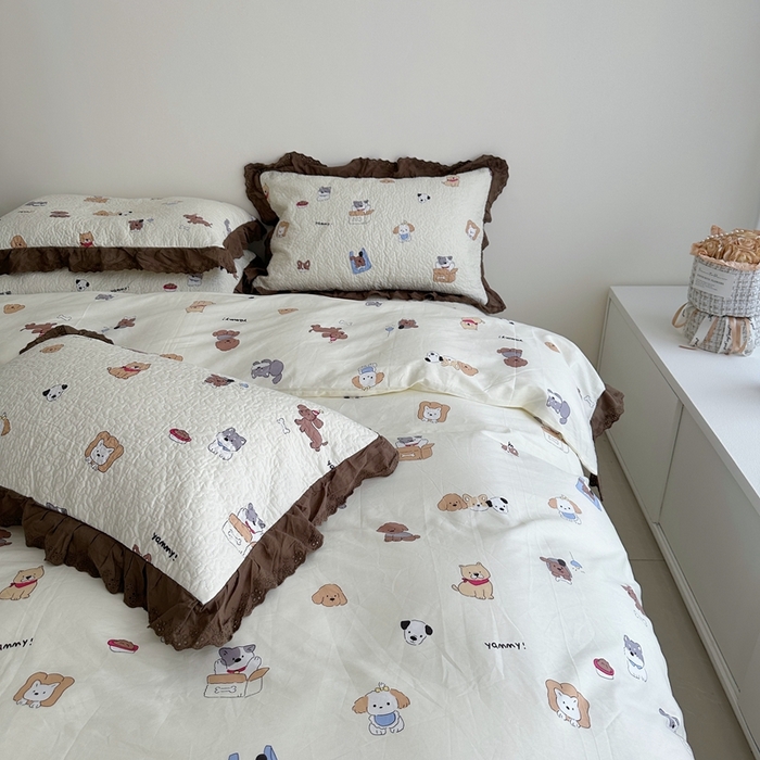 91家纺网 家纺一手货源 找家纺 佰织鑫家居 2024新款全棉法式床盖款四件套 萌宠