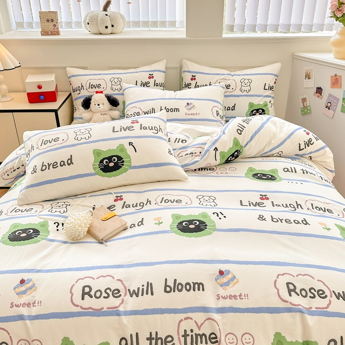 91家纺网 家纺一手货源 找家纺 柠馨 2024新款全棉印花四件套 喵星人