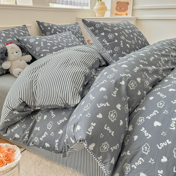 91家纺网 家纺一手货源 找家纺 柠馨 2024新款全棉印花四件套 百变小熊喵