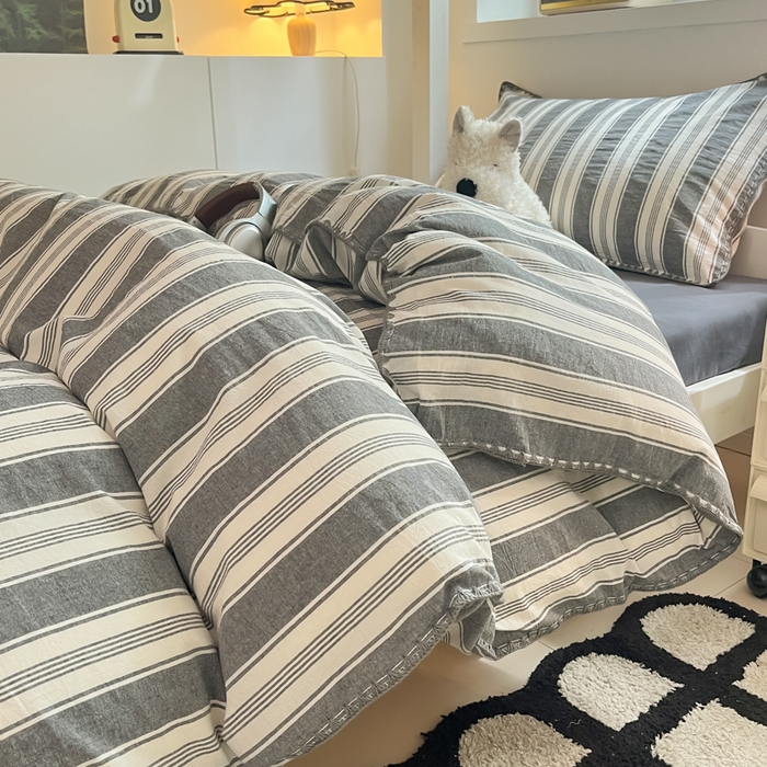 91家纺网 家纺一手货源 找家纺 吉象家纺 2025新款全棉水洗棉三角针学生三件套四件套 青春-浅灰