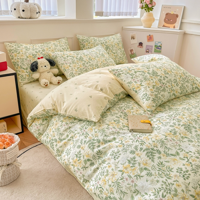 91家纺网 家纺一手货源 找家纺 柠馨 2024新款全棉印花四件套 春觅