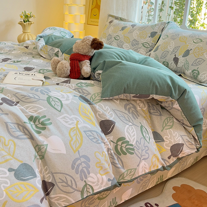 91家纺网 家纺一手货源 找家纺 2024新款全棉印花磨毛系列单被套 叶雨