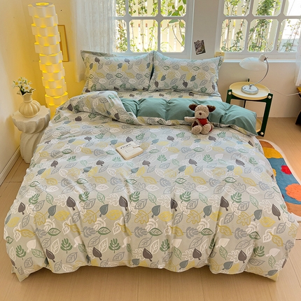 91家纺网 家纺一手货源 找家纺 2024新款全棉印花磨毛系列单被套 叶雨