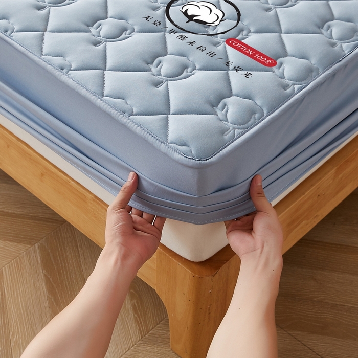 91家纺网 家纺一手货源 找家纺 卡派 2024新款水洗棉棉花床笠 棉花-蓝灰