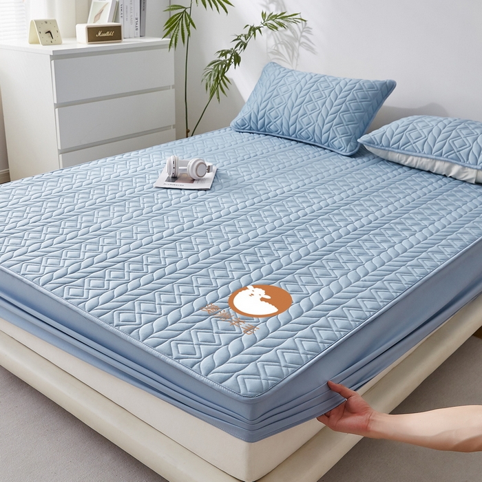 91家纺网 家纺一手货源 找家纺 卡派 2024新款大床款羊毛床笠-富贵竹 富贵竹-蓝灰